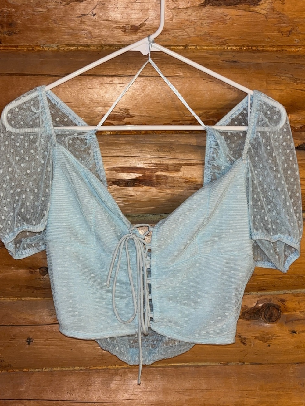 baby blue lace up blouse